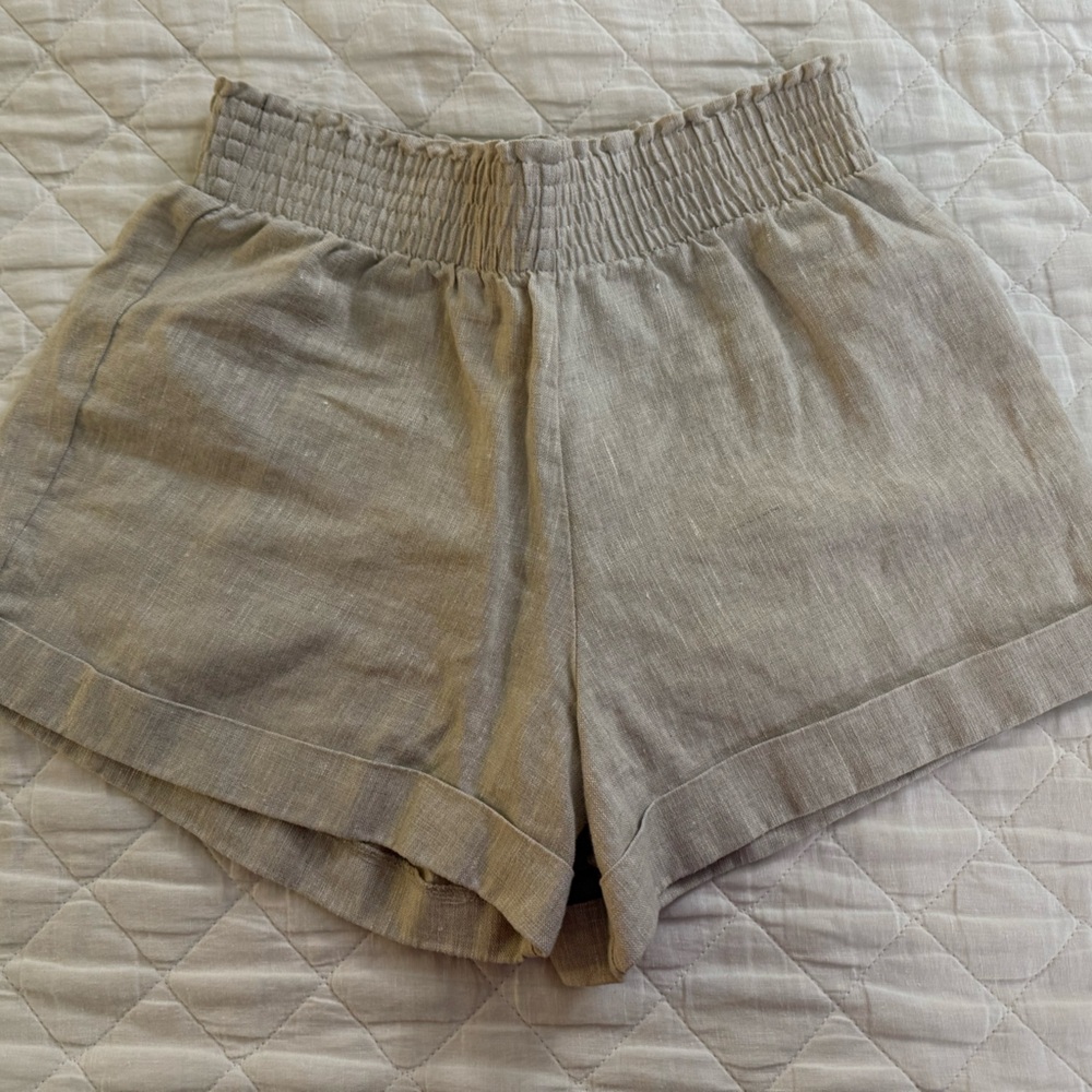 Reformation Tan and Cream High Waist Shorts